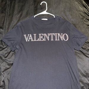 Valentino Navy T-Shirt with White Outline Logo